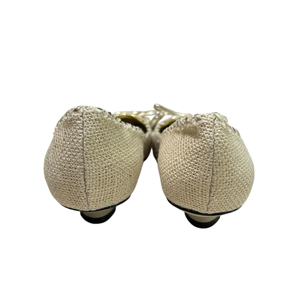 Vintage Laura Ashley Kitten Heel Pumps Gold Woven Fabric with Tassel Bow Size 6 - Picture 7 of 8